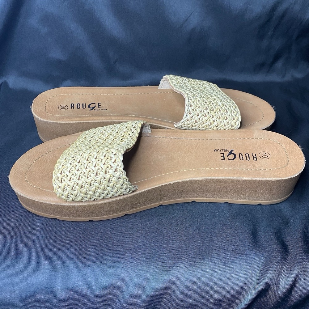 Rouge Helium Woven Raffia Slide Sandals Size 10 Tan Braided Open Toe - Picture 6 of 10
